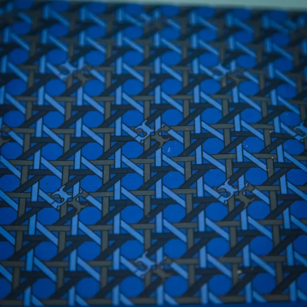 Tory Burch Blue Basketweave Logo Geometric Print Zip Top Leather Wristlet Clutch - Picture 3 of 6